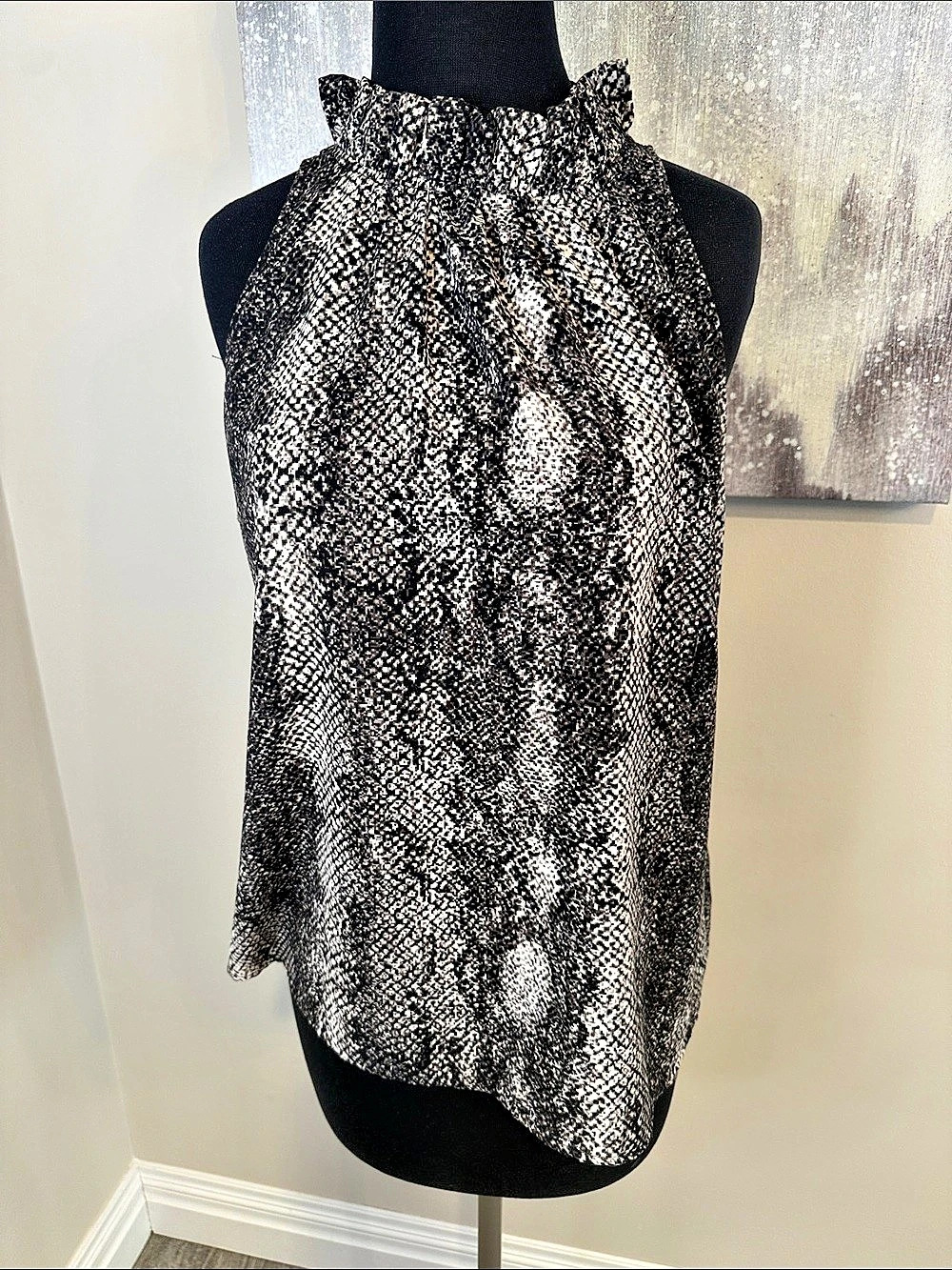 Veronica M Animal Print Halter Top in Black & White Size Large